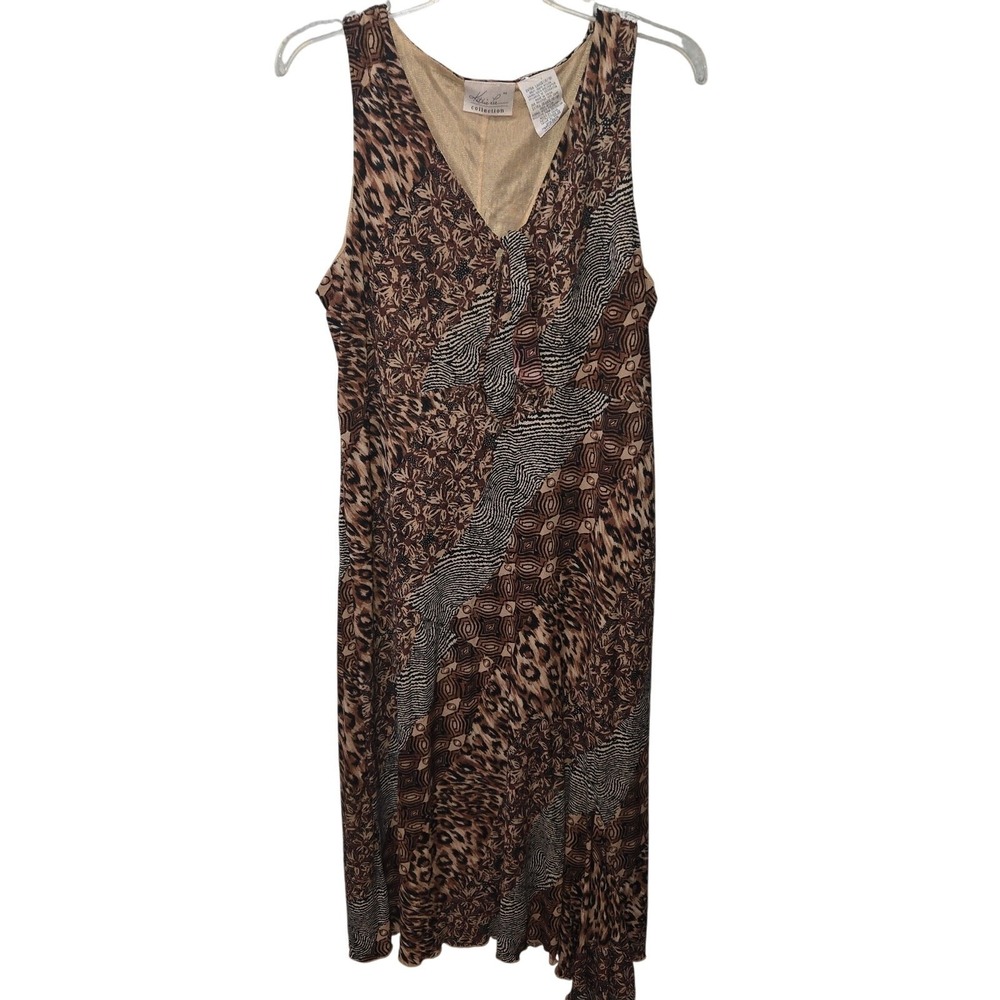 Vintage Kathie Lee Animal Print Asymmetrical Dress Women's Large VTG Statement